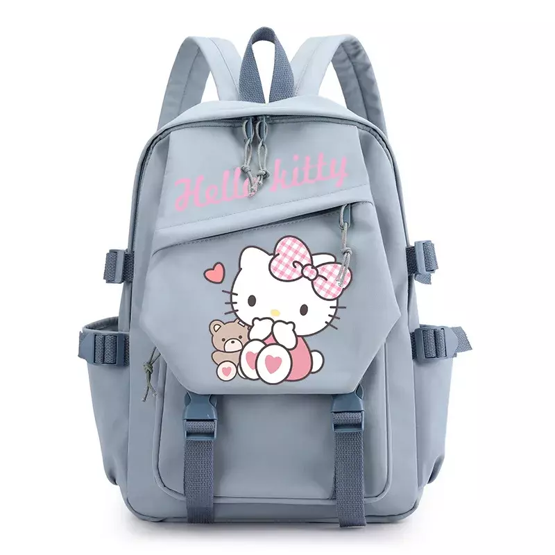 Sanrio-mochila escolar con estampado de dibujos animados para hombre y mujer, mochila ligera de lona para ordenador, para estudiantes, Hellokitty, novedad