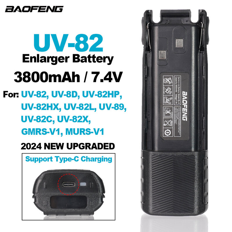 トランシーバーバッテリーBAOFENG-UV-82 mAh,タイプc充電器,uv82,uv8dシリーズと互換性,双方向無線,アップグレードバッテリー,バックアップ部品3800
