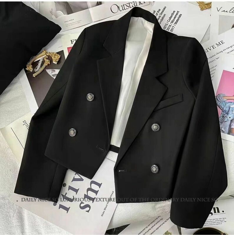 Abrigo pequeño para mujer, traje corto negro, Blazer holgado de alta gama a la moda, novedad de 2024