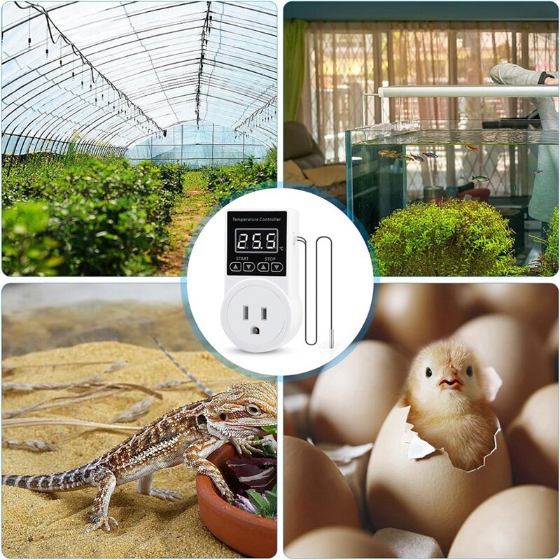 Digital Thermostat Plug Socket LCD Screen With Waterproof Sensor Probe For Reptile Home US Plug