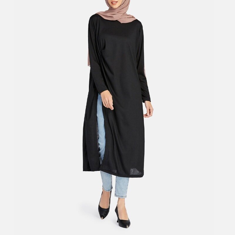 Jalabiya-Robe musulmane à manches longues pour femmes, Abaya, Dubaï, Kaftan, Turquie, Robe document solide, Robe Islamique, Ramadan, Caftan, Vêtements islamiques