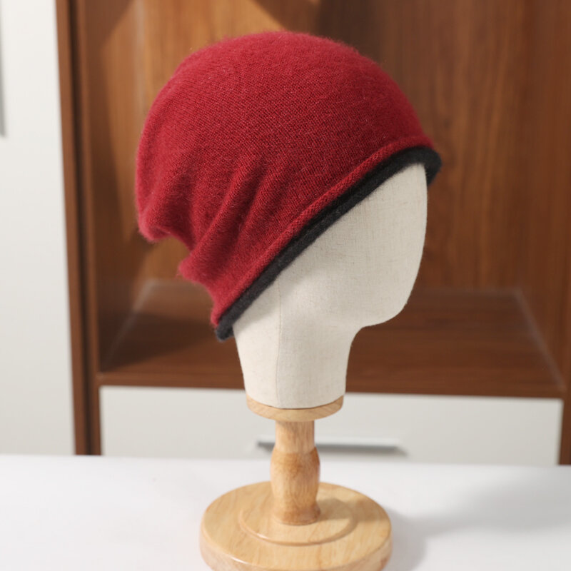 ZYCZCXX 100% Merino topi wol wanita, topi rajut kasmir lembut untuk pria dan wanita, topi hangat perjalanan luar ruangan musim gugur/musim dingin