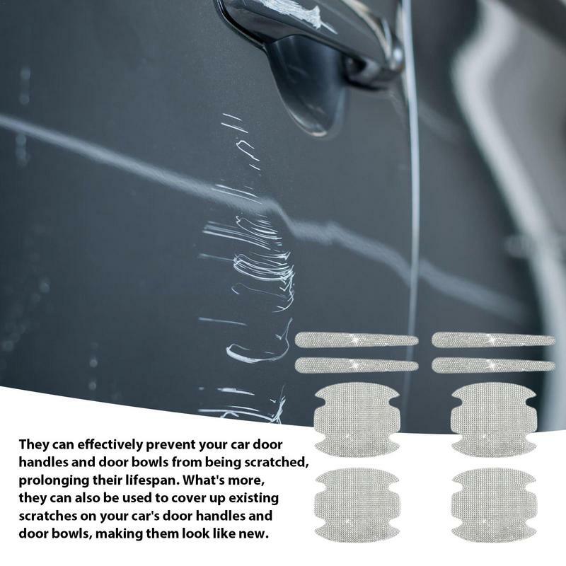 Protezione della tazza della maniglia della portiera dell'auto Glitter di cristallo decalcomanie della maniglia della portiera dell'auto adesivo riflettente per Auto 8 pezzi Scratch Safety Car