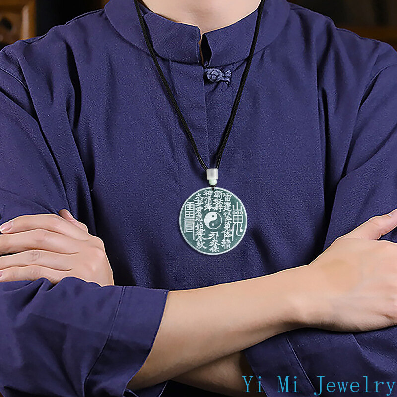 Natural Jade Pendant Blue Water Mountain Ghost Spending Money Pendant Bagua Jade Pendant Men's and Women's Jewelry Lucky Gift