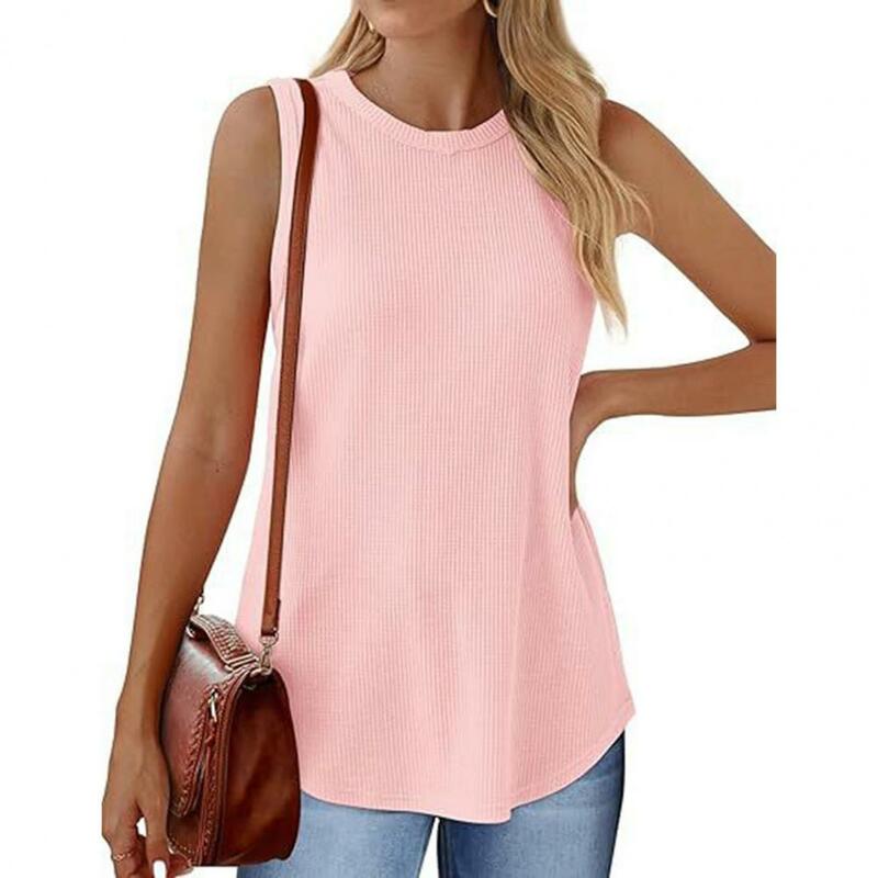 Round Neck Camisole Stylish Summer Vest for Women O-neck Loose Fit Tank Top Solid Color Pullover Streetwear Mid-length