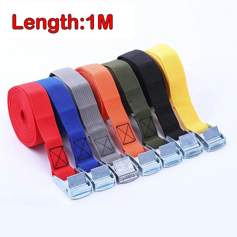 1M Cargo Strap With Buckle Tie Down Belt For Motorcycle Car Bicycle Metal Tow Rope Strong Ratchet Fixing Belt For Luggage Bags