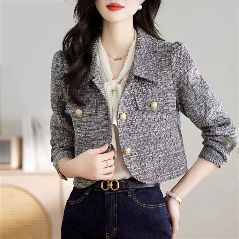 Pink Long Sleeved Blazer Short Jacket For Women Spring And Autumn 2024 New Fashionable And Stylish Slim Fit Trendy Coat Ladies