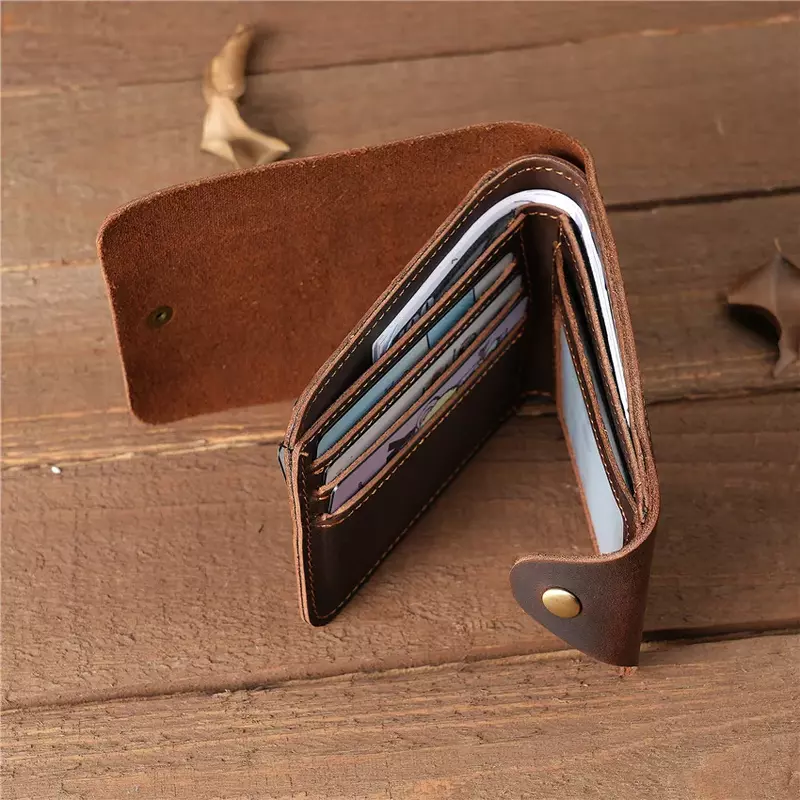 Мужской кошелек из натуральной кожи, короткий Стильный многослойный бумажник из воловьей кожи с зажимом для карт и монетницей