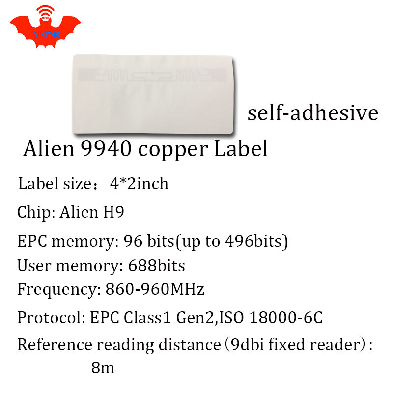 Uhf Rfid-Tag Sticker Buitenaardse 9940 Afdrukbare Koperen Label 915Mhz 860-960Mhz Higgs9 Epcc1g2 6c Slimme Zelfklevende Passieve Rfid-Tags Labe
