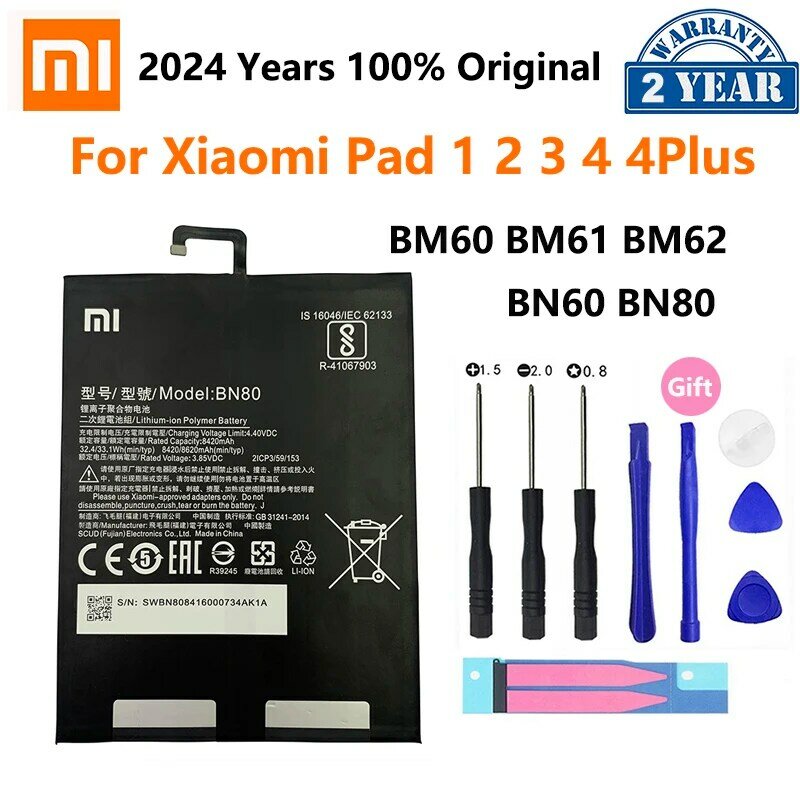 Batterie de remplacement pour tablette Xiaomi Mi Pad, 100% d'origine, BM60, BM61, BM62, BN60, BN80, ATA Pad 1, 2, 3, 4 Plus, 24.com BatBR