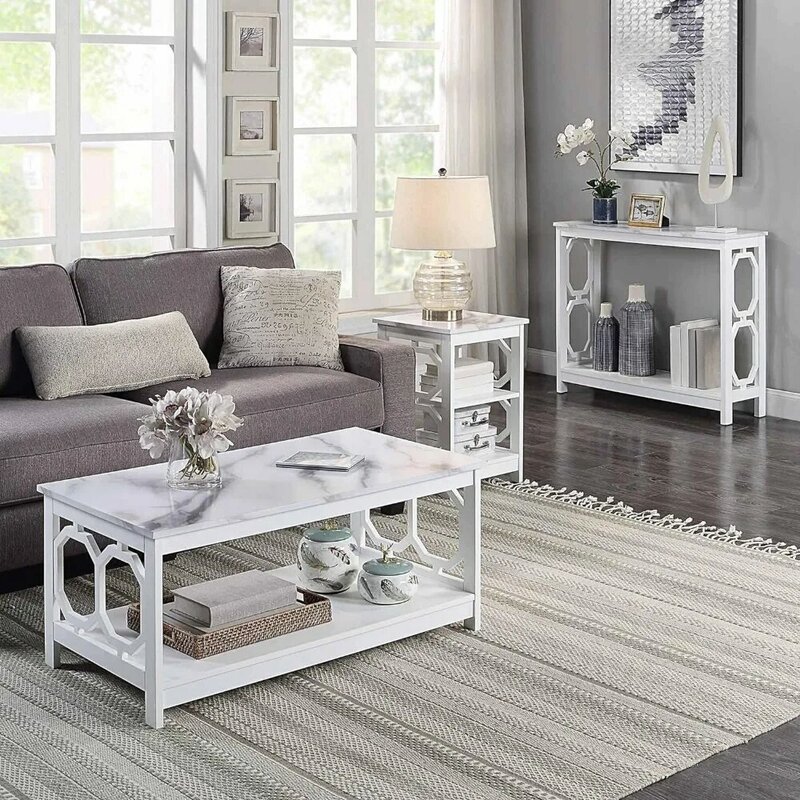 Dining Tables Basses White Faux Marble/White End Table Serving Coffee Omega Coffee Table With Shelf Hidden Storage Dolce Gusto