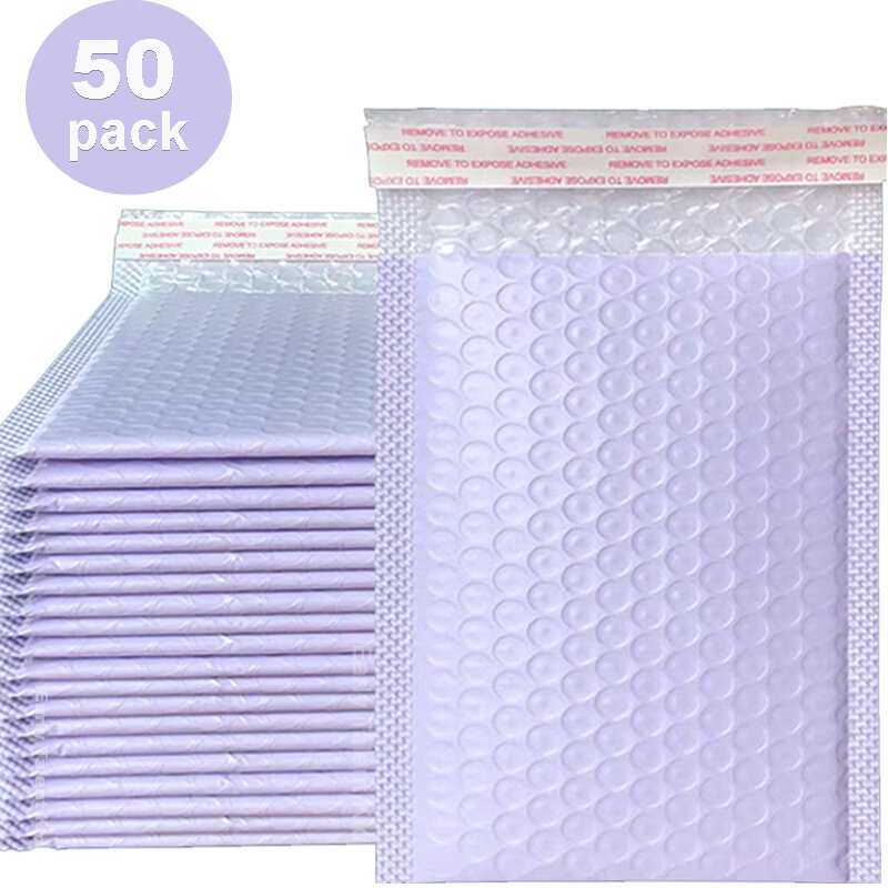 Paquete de 50 sobres de burbujas, bolsas de embalaje de color púrpura/colorido, autosellado, relleno, embalaje de envío, protección anticaídas