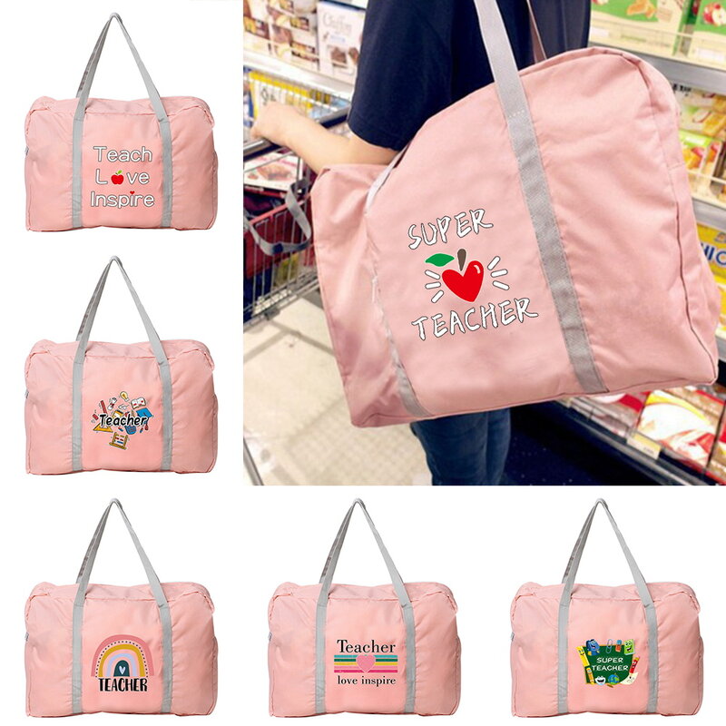 Women Outdoor Camping Travel Bag Luggage Storage Accessories Bags Foldable Zipper Large Capacity Organizer Handbag Teacher Print