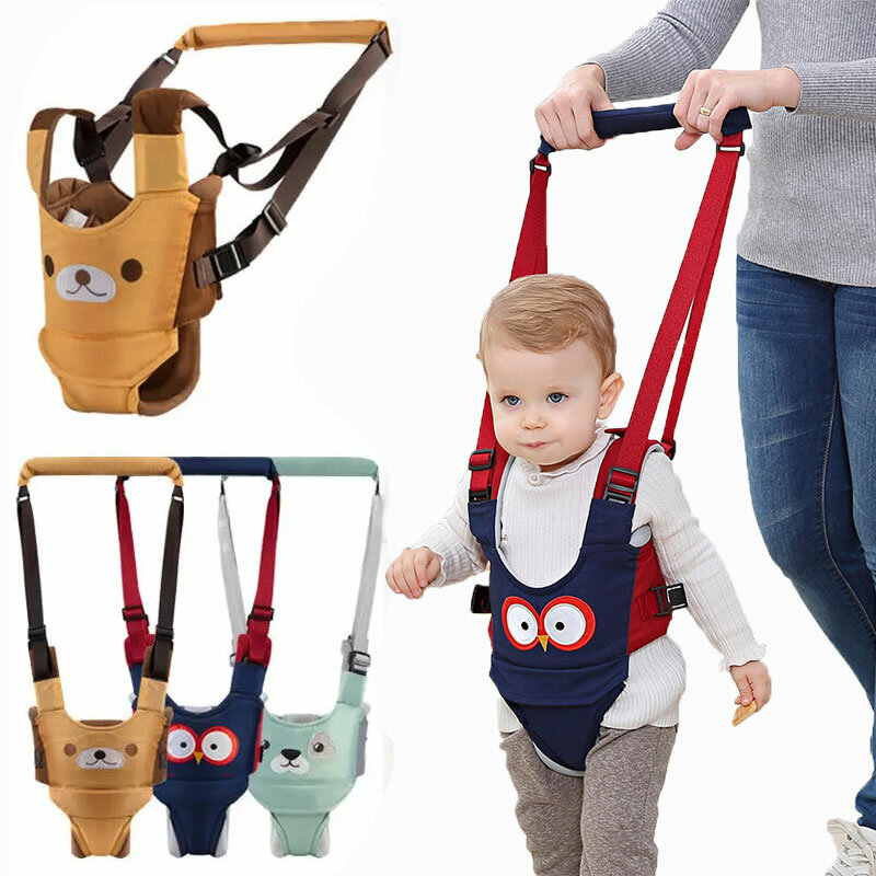 Handheld Baby Walking Harness Belt Infant Walk Helper Assistant Strap Summer Breathable Cartoon Owl Bear Pig Pattern 3 Phase