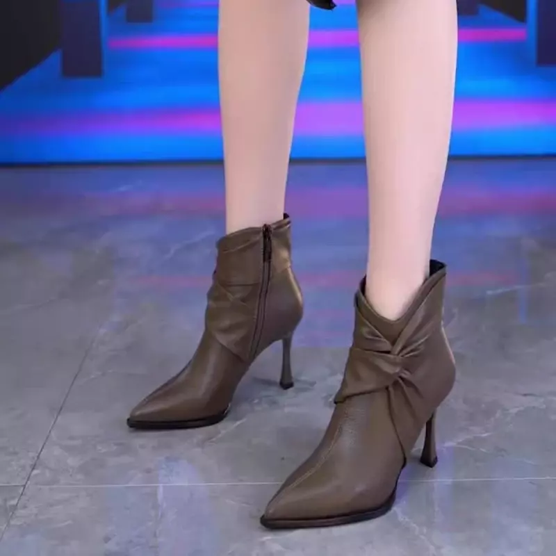 Scarpe da donna 2023 stivali da donna con cerniera di alta qualità moda punta a punta ufficio e carriera nuovi stivaletti con tacco sottile scarpe da donna