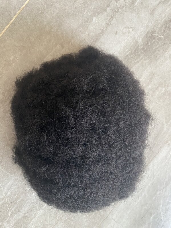 Peluquín Afro para hombres negros, Base de piel, reemplazo de cabello, piel fina duradera inyectada, cabello Remy indio Pu, 6mm, 8mm, 10mm