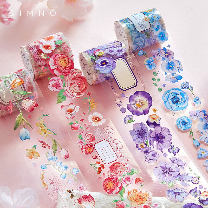 45mm*200cm Beautiful Flower Plant PET Waterproof Special Oil Washi Tape DIY Journal Scrapbooking Collage Masking Tape Stationery