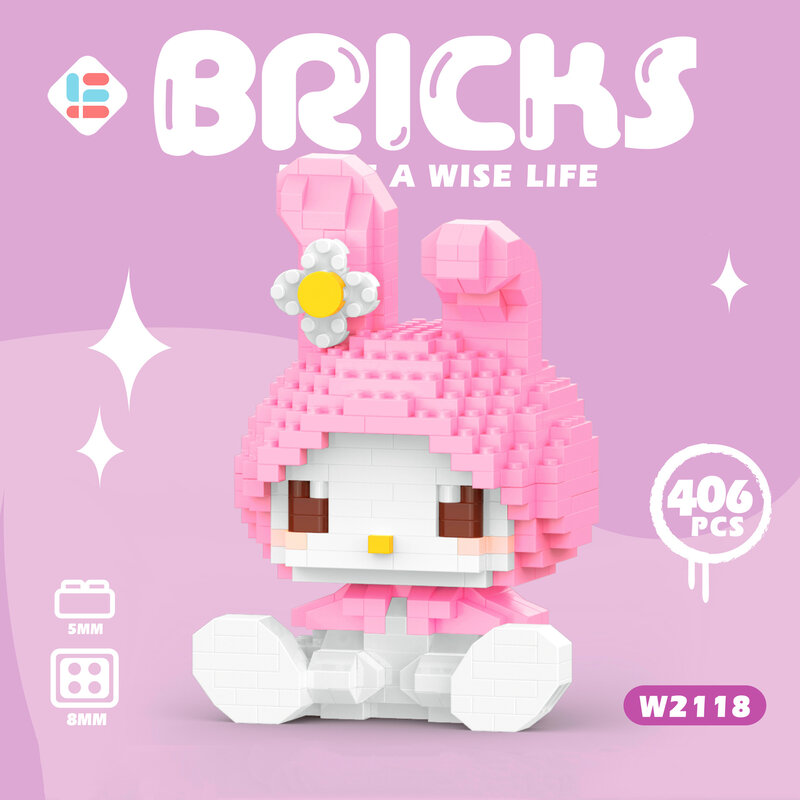 Sanrio-Kawaii Snow Katty Puromi互換ビルディングブロック,誕生日プレゼント用の組み立ておもちゃ
