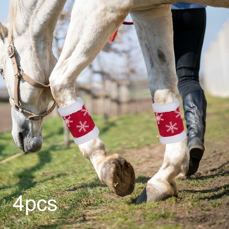 4Pcs Horse Leg Wraps Equestrian Accessories Polar Fleece Fly Leg Boots Wrap for Jumping Dress up Christmas Cosplay Livestock