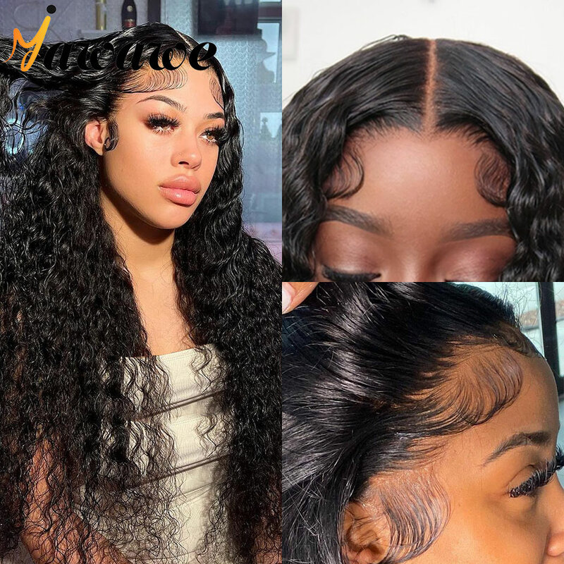 YAWAWE-peruca encaracolada pré-branqueada para mulheres, cabelo humano sem cola, onda de água, pré-arrancada, perucas frontais de renda, pronto para usar, HD