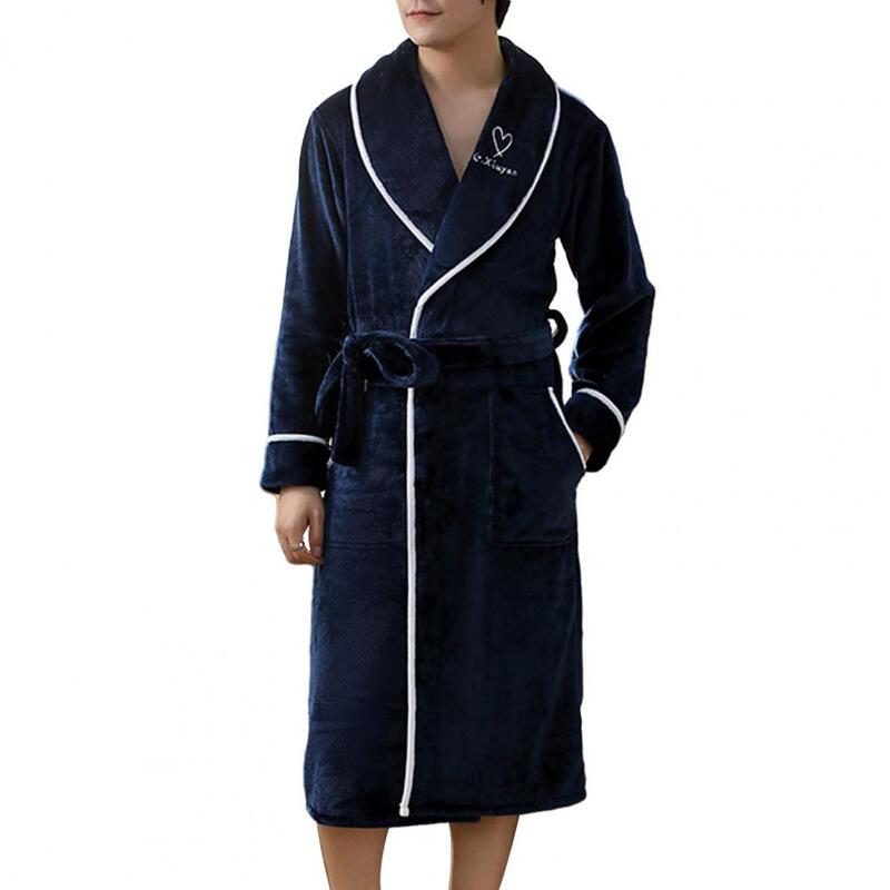 Men Pajamas Bathrobe Winter Casual Flannel Robe Sleepwear Long Sleeve Plush Shawl Male Bath Robe Lounge Nightgown Home Clothes