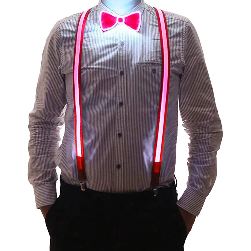 LED Suspender Light Up LED Bow Tie Illuminated Belt Clips-on Braces Vintage Novelty Elastic Adjustable Suspender For Club Patry