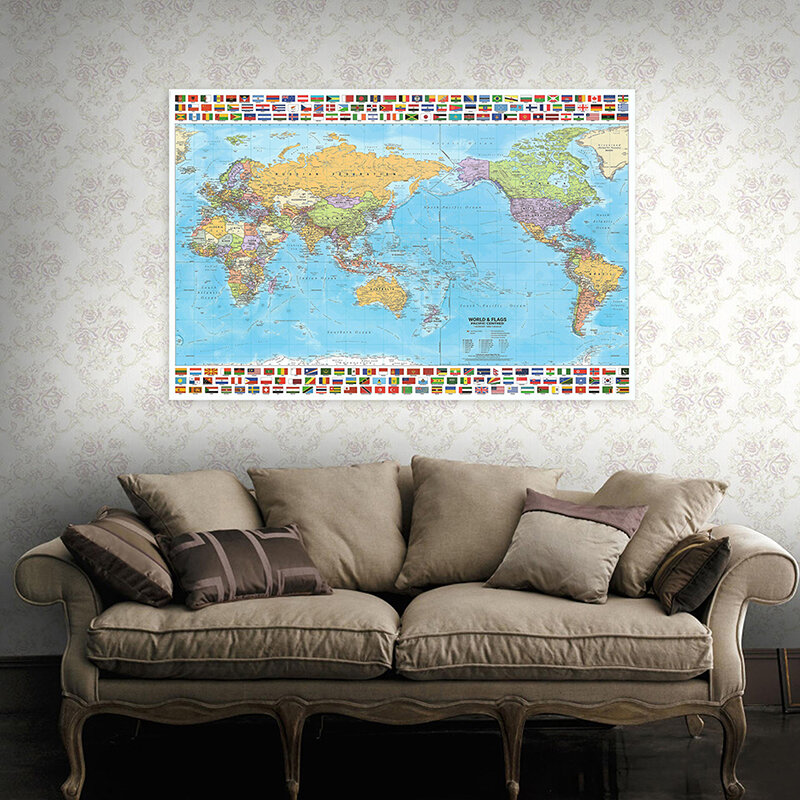 120*80 см английская политическая распределительная карта мира с флагом страны в 2012 г., художественный плакат, Настенная карта, домашний декор, школьные принадлежности