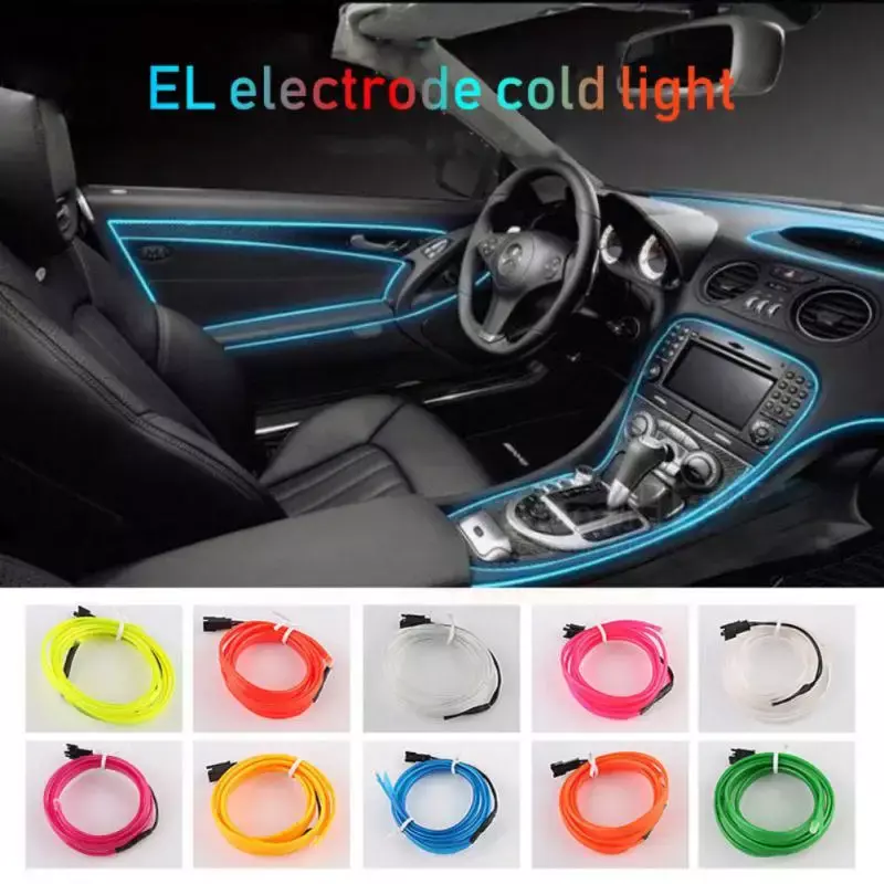자동차 EL 와이어 LED 스트립 분위기 조명, DIY 유연한 자동차 인테리어 램프, 파티 장식 조명, 네온 스트립, 1M