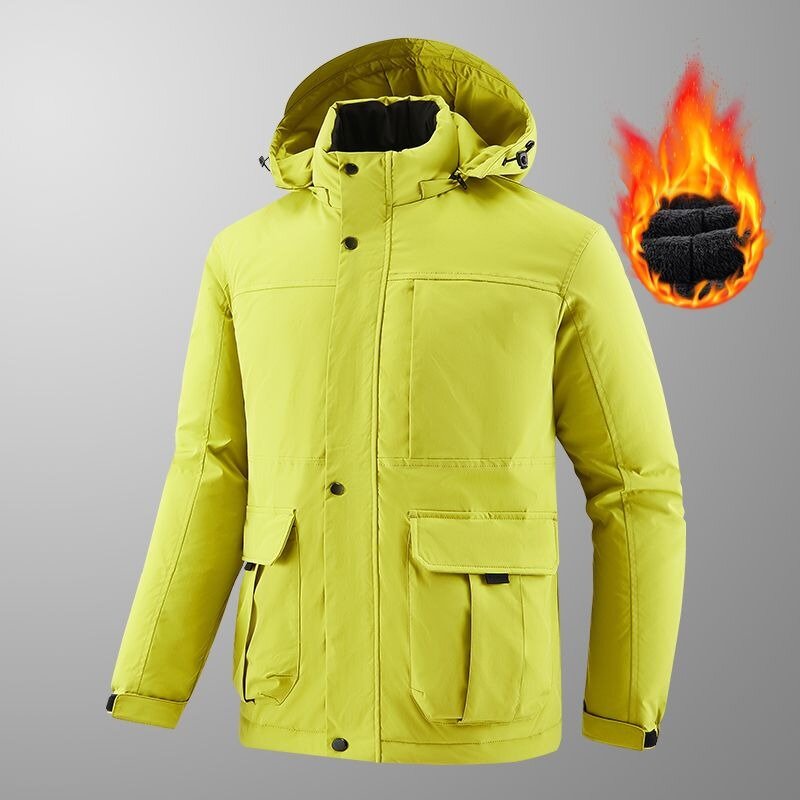 Men Outdoor Jacket Winter Fleece-lined Thickened Mountaineering Cold-Proof Cotton-Padded Clothing Casual Fashion Hooded Outwear