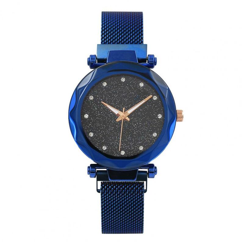 Relógio com mostrador céu estrelado feminino, strass elegante, movimento de quartzo feminino, design minimalista de metal, elegante para senhoras