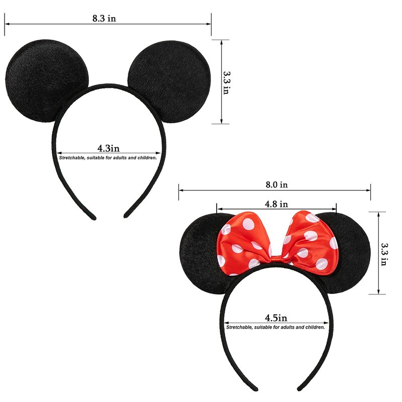 Bandeau oreilles Disney Mickey Minnie Mouse pour adultes et enfants, 12/24 pièces, cadeaux d'anniversaire pour garçons et filles