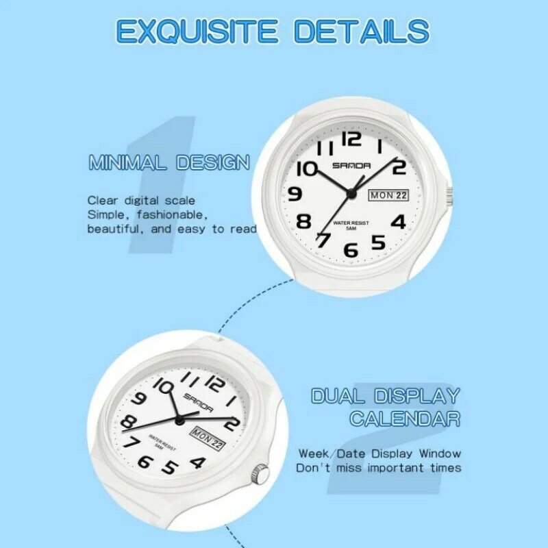 SANDA-reloj de cuarzo para niños, nuevo diseño Simple, correa de TPU, resistente al agua, doble Calendario, reloj de pulsera deportivo para estudiantes al aire libre, 9072