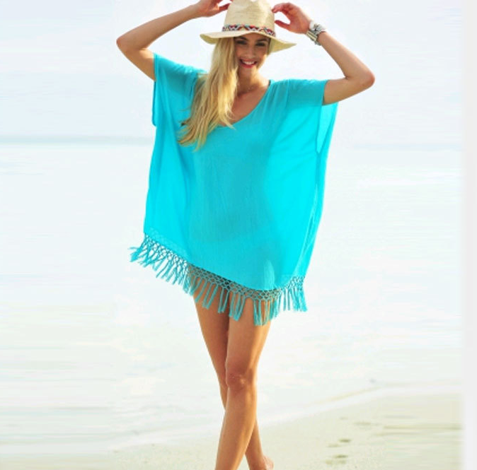 Женская пляжная Свободная шифоновая рубашка с бахромой, зеленая однотонная пляжная Солнцезащитная одежда для отдыха на море, весна-лето 2023