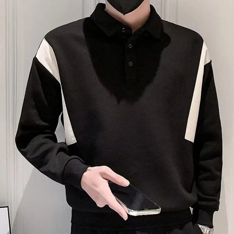 Męska wiosenny Top klapy na guziki z długim rękawem luźna patchworkowa prosta styl biznesowy średniej długości bluza męska