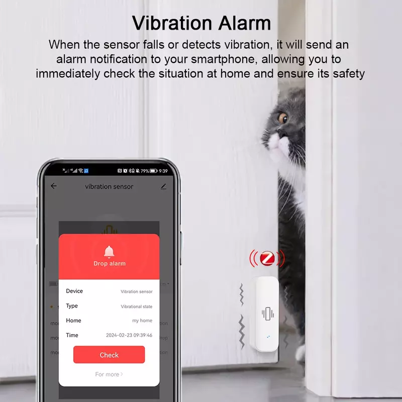 Tuya WiFi/Zigbee inteligentna ochrona bezpieczeństwo w domu czujnik wibracji Smartlife App powiadomienia o alarmie Monitor zdalny w czasie rzeczywistym