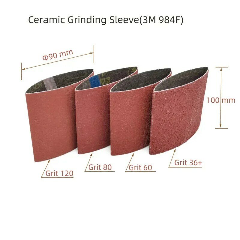 4PCS 984F 90x100MM Ceramic Abrasive Belts  Grinding Sleeves Sanding Bands in connection with expansion roller