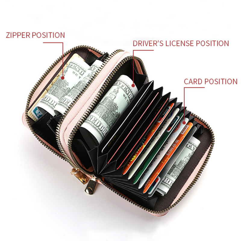 Skórzany portfel z zamkiem błyskawicznym z wzorem liczi torebka na monety kobiet portfel kobiet o dużej pojemności wizytownik na karty biznesowe z wieloma gniazdami