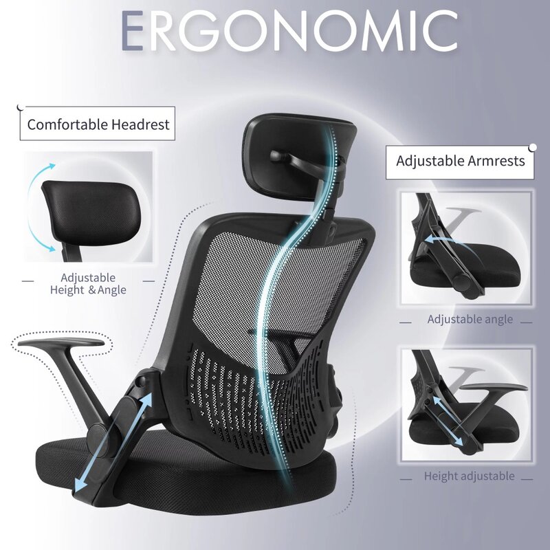 Bürostuhl mit hoher Rückenlehne höhen verstellbarer Schreibtischs tuhl Mesh ergonomischer Computers tuhl bequeme Kopfstütze, schwarz