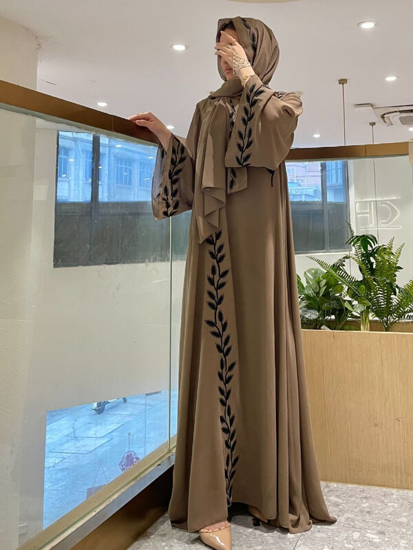 Eid muslimische Abaya für Frauen Stickerei Kleid mit Schal 2 Stück Set Dubai Arab lange Robe Marokko Abayas Kaftan Kopftuch wunderschön