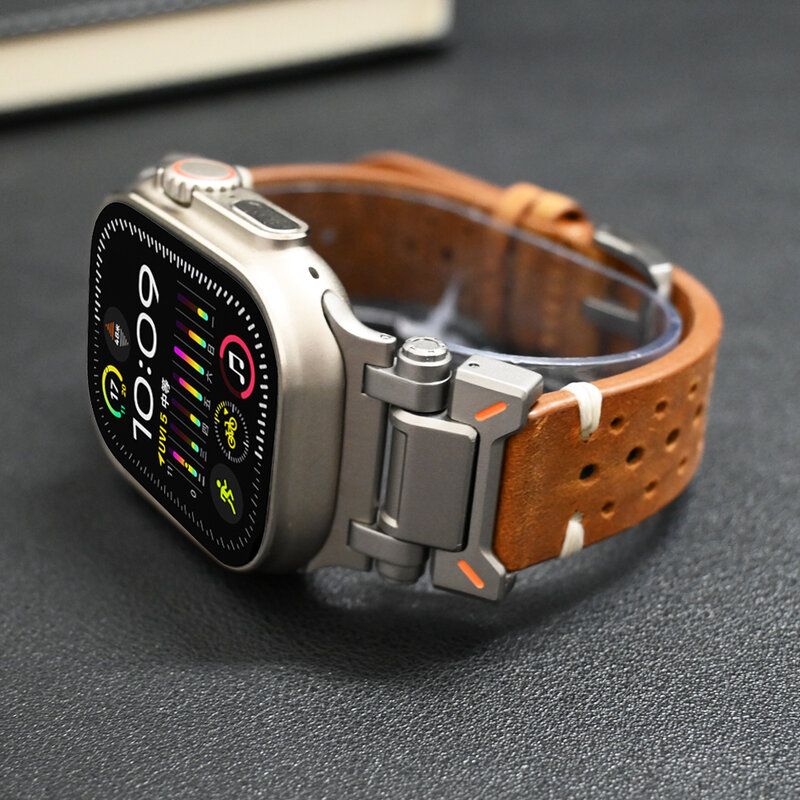 Correa de cuero genuino para Apple Watch, pulsera Ultra de 49mm, Series 9, 8, 7, 45mm, iWatch 6, 5, 4, Se, 3, 44mm, 42mm