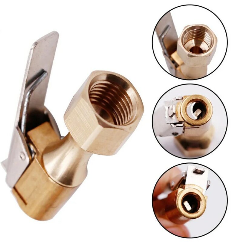 Car Tire Air Chuck Inflator Pump Valve Connector Clip-on Adapter Car Brass 8mm Tyre Wheel Valve For Inflatable Pump