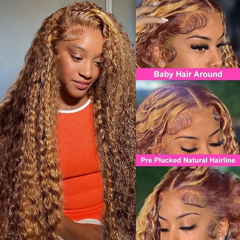 13x4 Hd Lace Highlight Wig Human Hair Wigs Glueless Curly Colored Honey Blonde Front Water Wave 13x6 Deep Wave Frontal Wig Curls