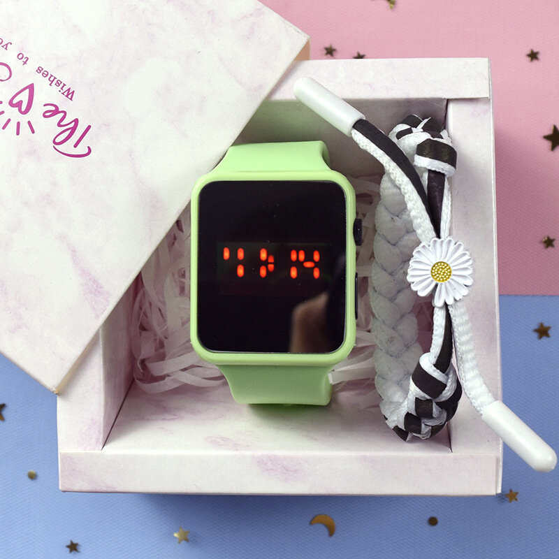 Kegllect jam tangan elektronik cermin persegi, jam tangan modis pelajar sekolah menengah pertama warna Jelly