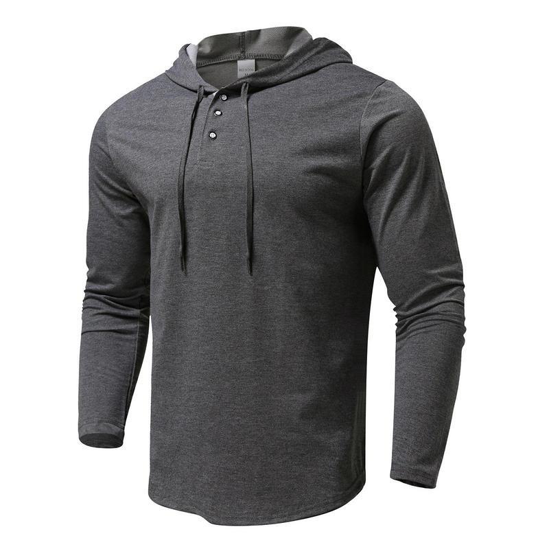 Hooded Shirt Fall Long Sleeve Hooded Casual Shirts Lightweight Mens Athletic Hooded Shirt With Button Neck And Front Placket For
