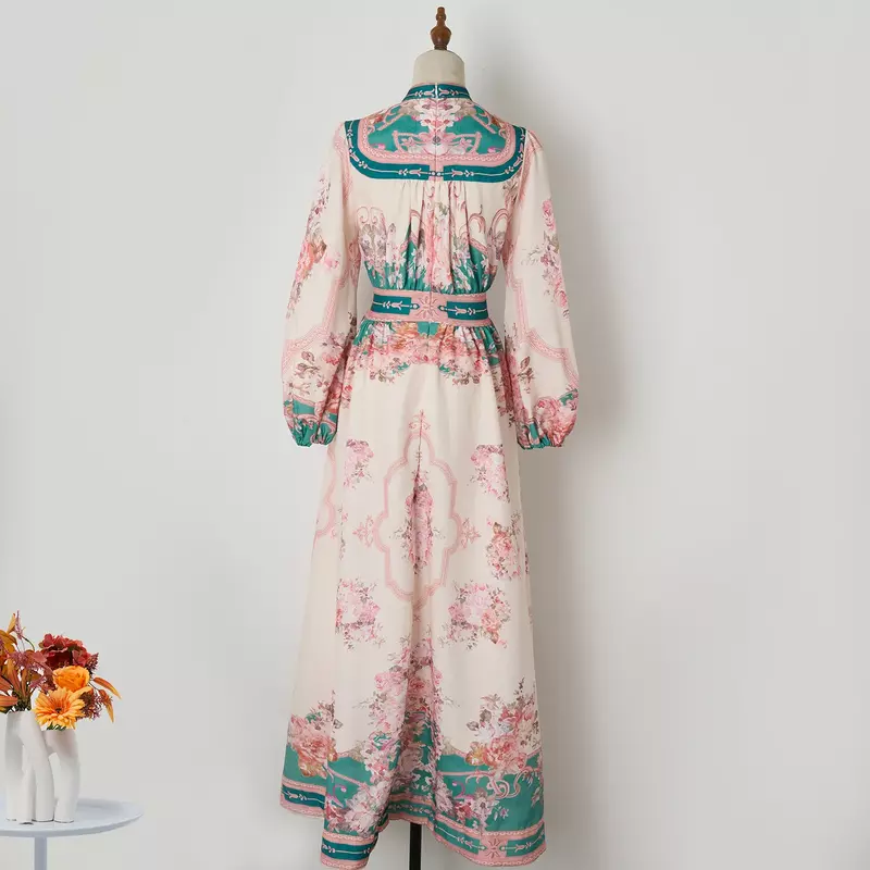 Vestido largo Vintage de primavera y verano para mujer, prenda de manga larga con estampado de retazos y un solo pecho, novedad de 2024