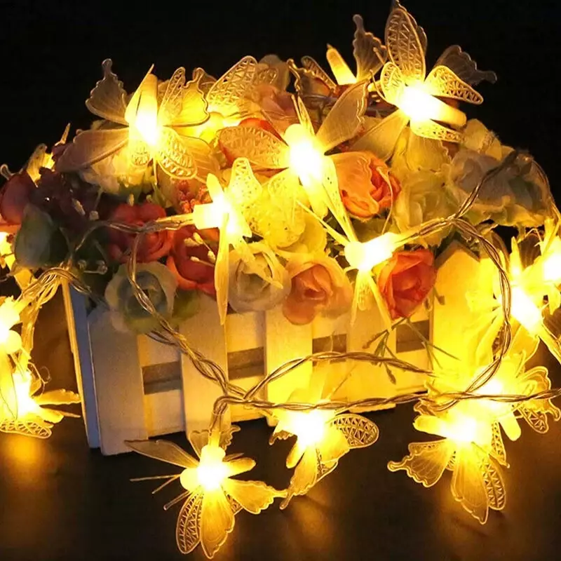 Colorido LED Butterfly Light String, Camping Atmosfera Luz, Decoração ao ar livre, Quarto e Sala de Estar