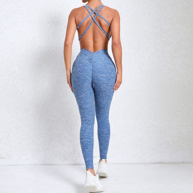 Blauwe Yoga Jumpsuits Vrouwen Mouwloze Solide Bodycon Sexy Rompertjes Uitgehold Rugloze Mode Sportieve Algehele Fitness Kleding