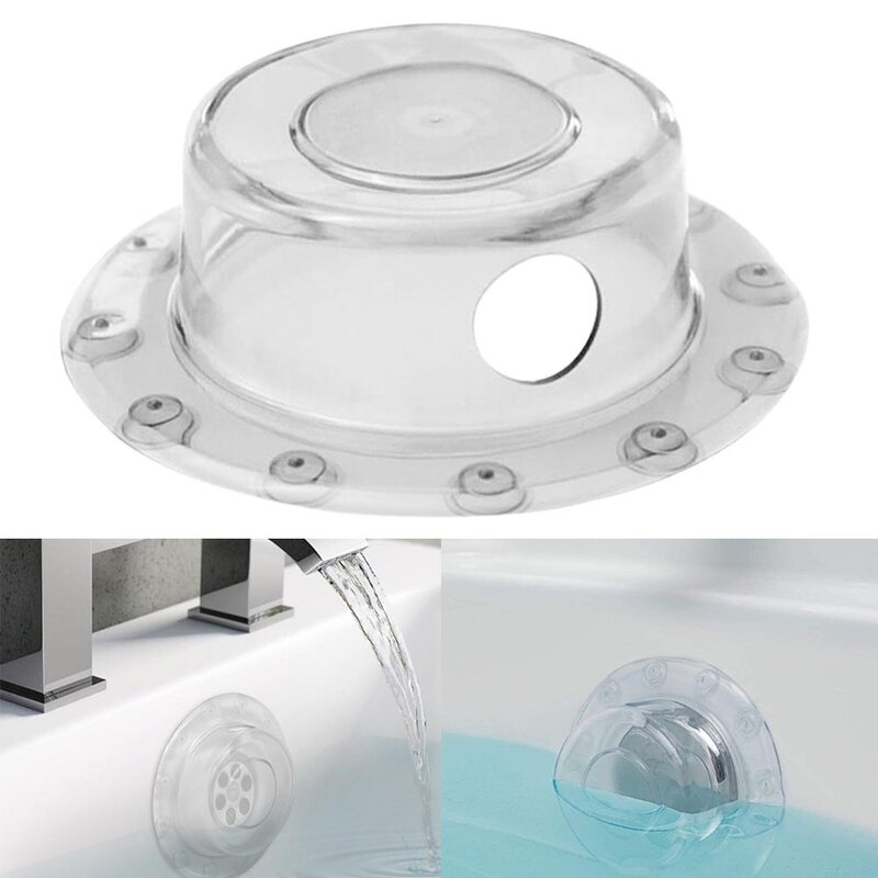 Overflow Drain Trim Bathtub Drain Cover 16x16x5cm Clear PVC Strong Suction Cups Ultra-Tight Seal Bathroom Office