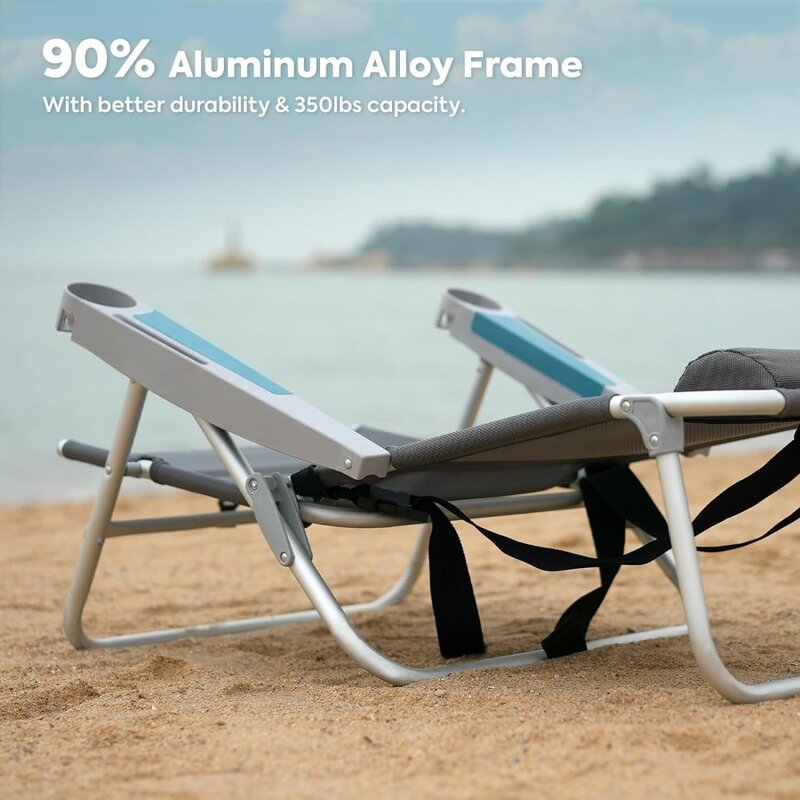 성인용 헤비 듀티 접이식 비치 의자, 휴대용 야외 의자, 비치 캠핑 잔디, 350lb 용량