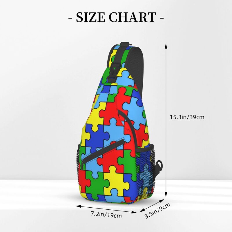 Autism Puzzle Pieces Ribbon Small Sling Bag Chest Crossbody Shoulder Backpack Outdoor Hiking Daypacks Awareness Fashion Bag
